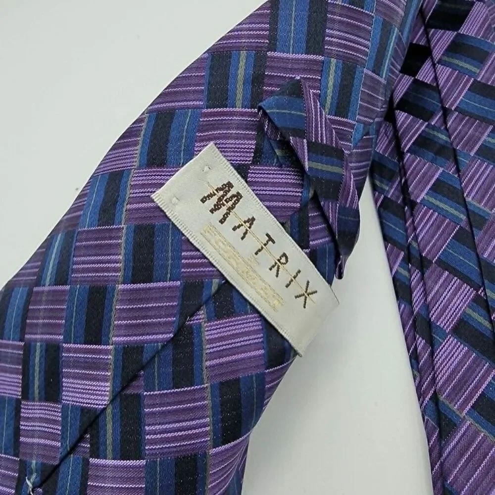 Matrix Purple, Blue Geometric Silk Necktie Men's Geometric size 59 x 4